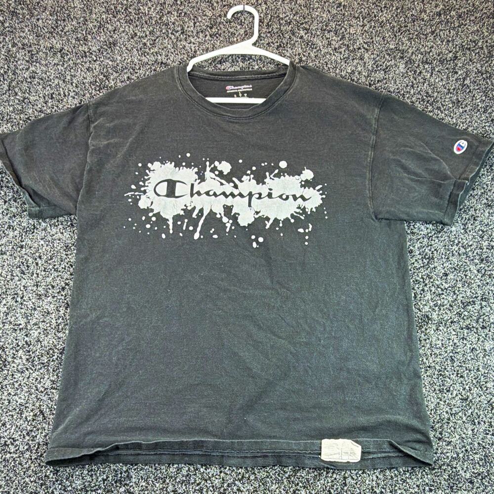 Champion Authentic Athleticwear Men's Black Graphic Logo Crew Neck Tee L